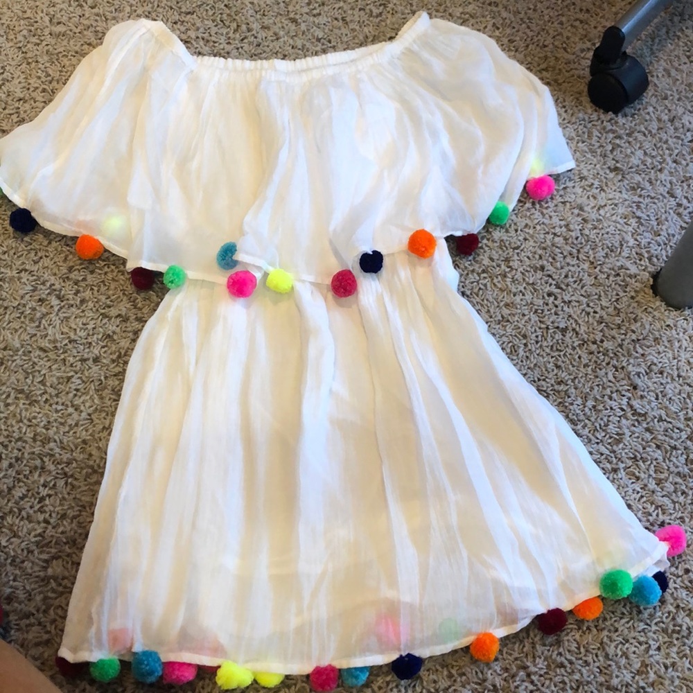 Cute white OTS dress with Pom poms